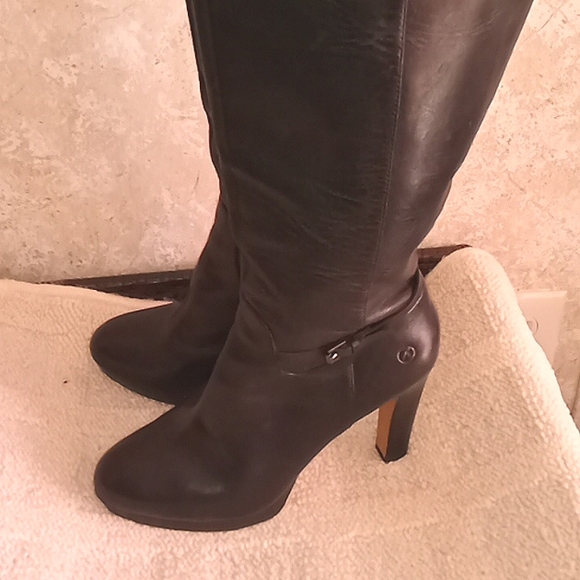 Women's Bronx Black Heel tall platform leather boots, pre loved good condition, - Picture 3 of 14